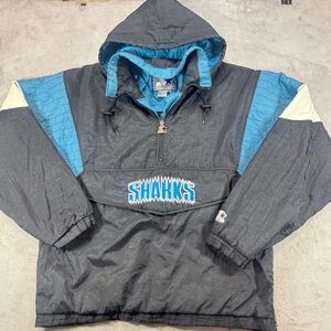 Authentic 90’s Vintage San Jose Sharks Puff Pullover Hoodie  Jacket Size XL